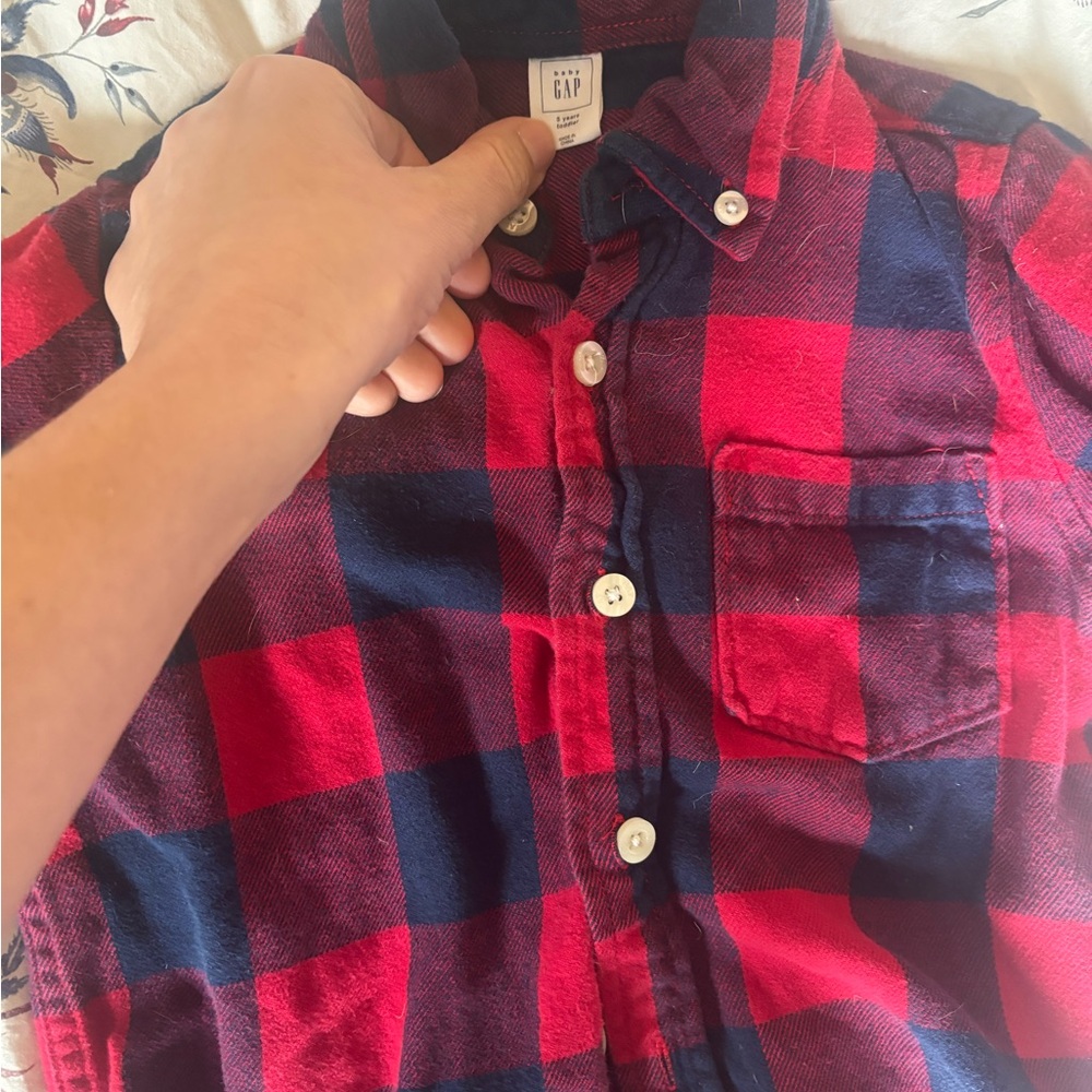 GAP Red and Navy Flannel checkered  Shirt 5T